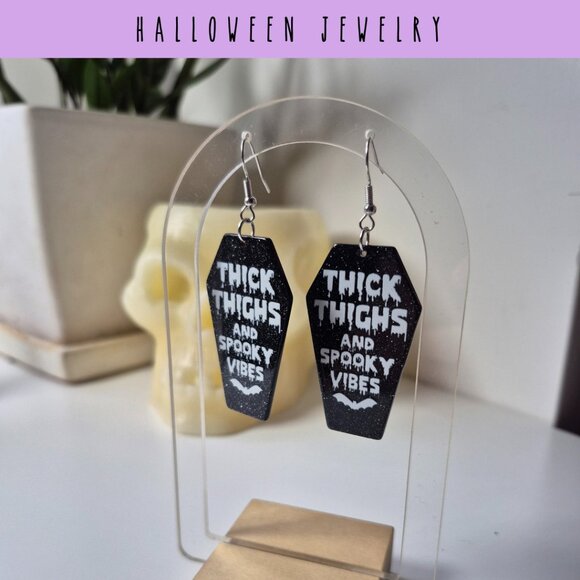 Jewelry - Thick Thighs and Spooky Vibes Black Coffin Earrings